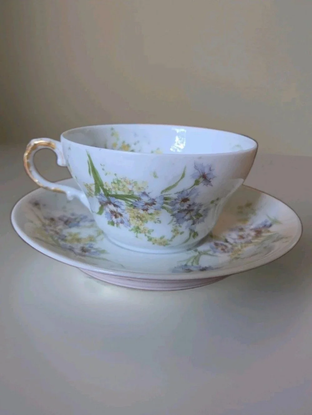 Antique Theodore Haviland Limoges Cup Saucer Blue Cornflower Schleiger 603b